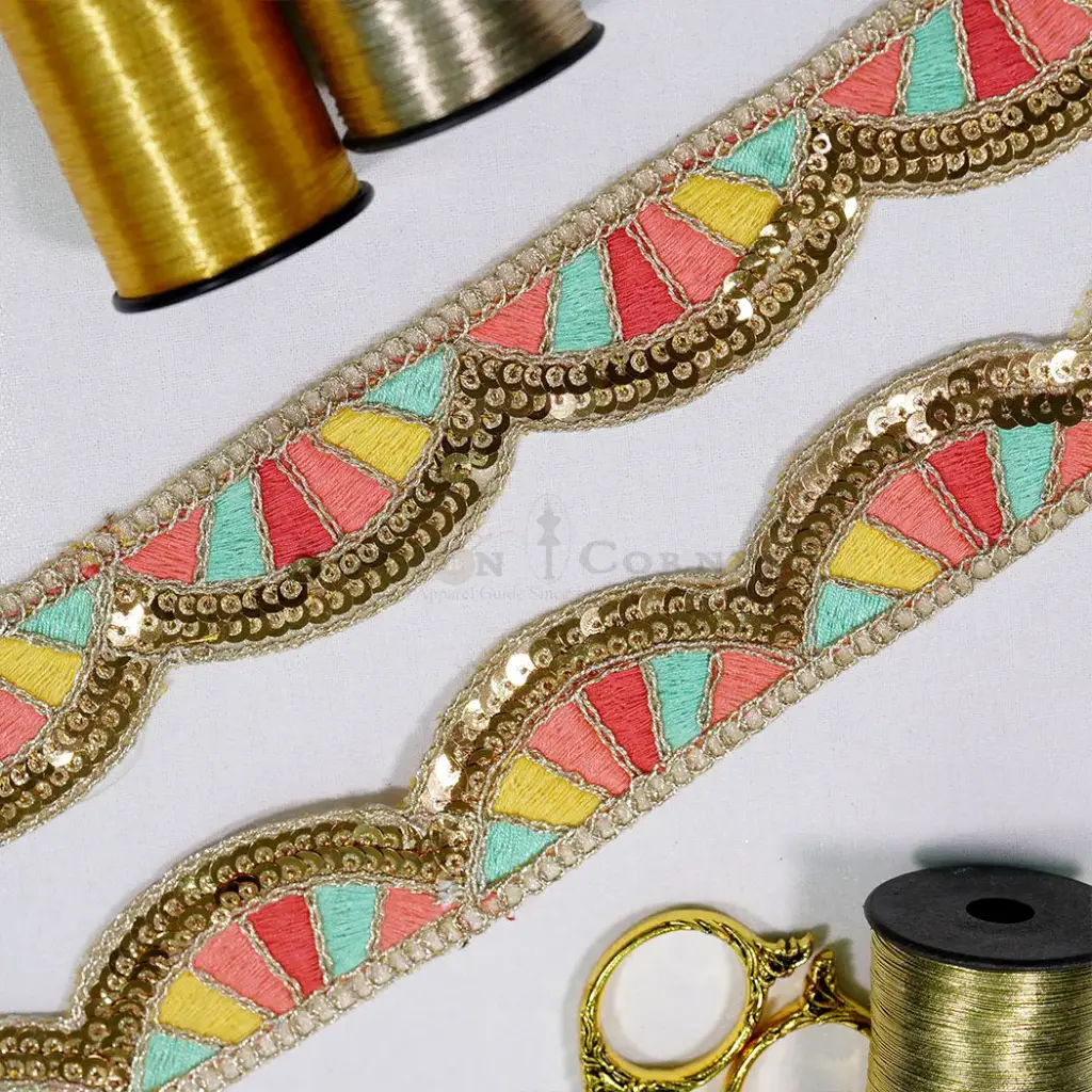 Decorative Sequence Scallop Edge Fancy Metallic Yarn Lace
