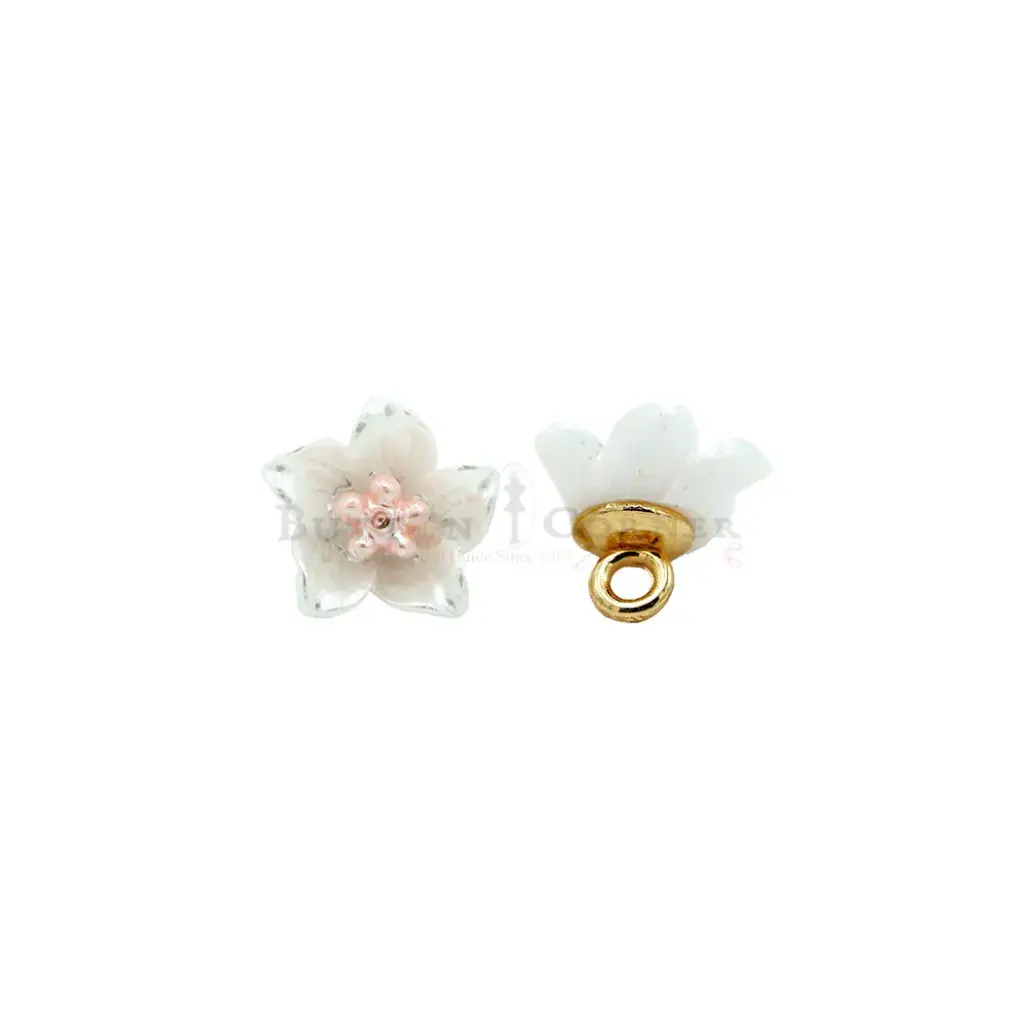 Cute Tiny Mini Shiny Flower Shank Button with Pearl Centre