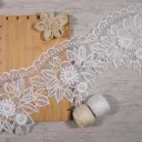 Blooming Blossom Design Organza Lace Embellished with Pearls