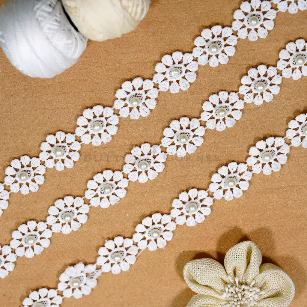 Blossom Design Shuttle Lace with Pearl Accent