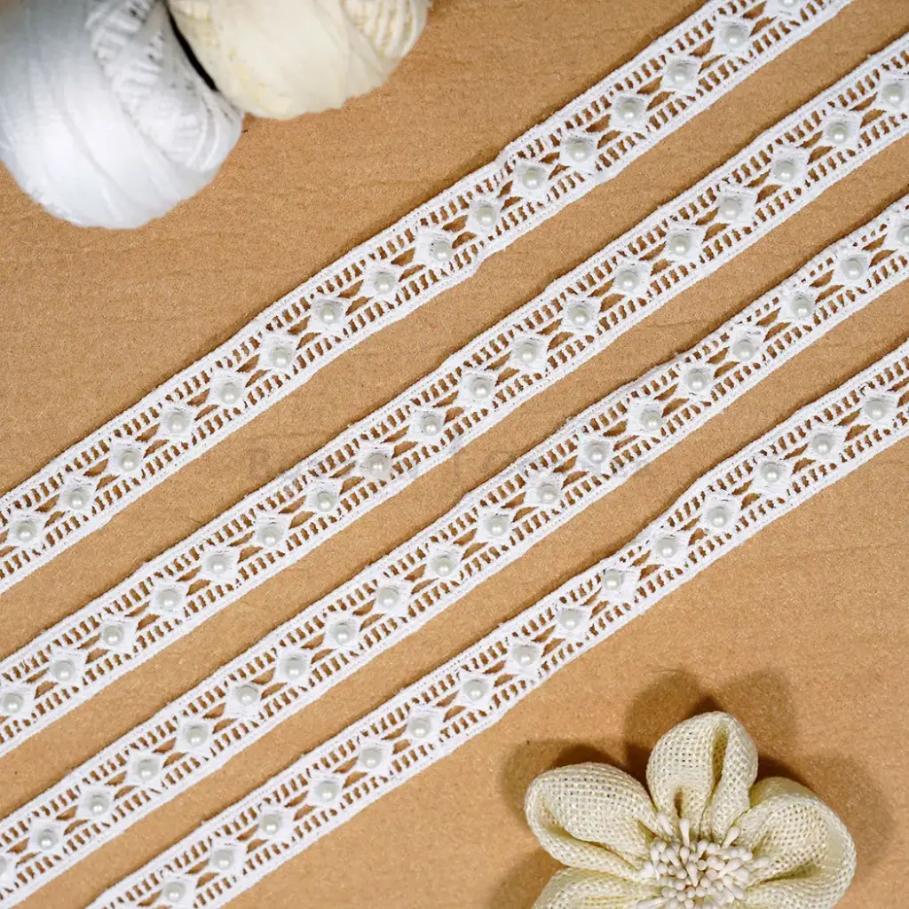 Double Side Border Shuttle Lace with Pearl