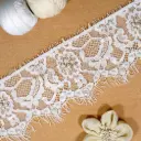 Floral French Chantilly Lace with Eyelash Fringe Edge with Pearl Embellishment