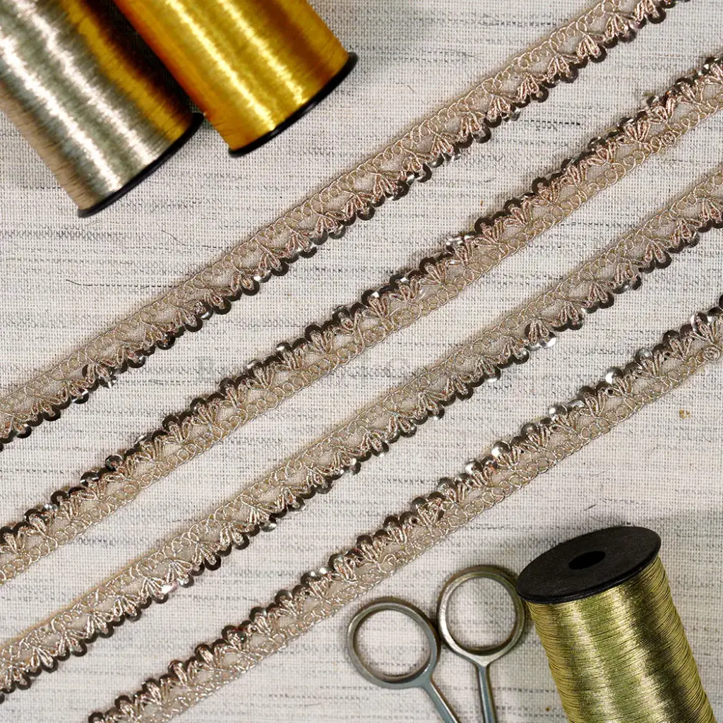 Decorative Sequence Accent Fancy Metallic Yarn Lace