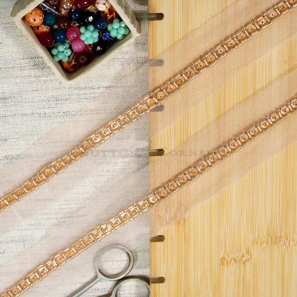 0.25" Inch Glass Beads Embellishment with Sequence Accent Fancy Lace