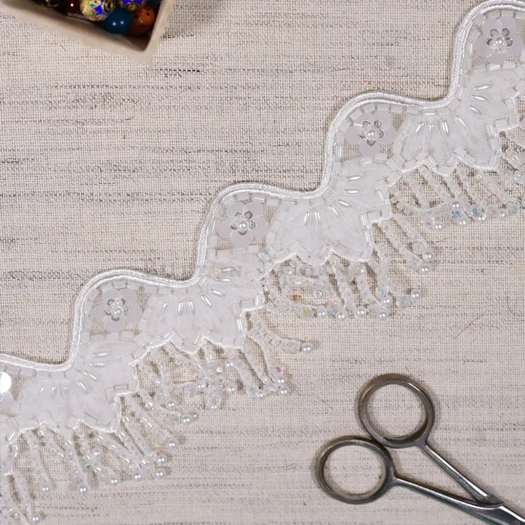 Embroidery Thread Glass Beads, Sequence & Pearl Embellishment Fancy Hanging Lace