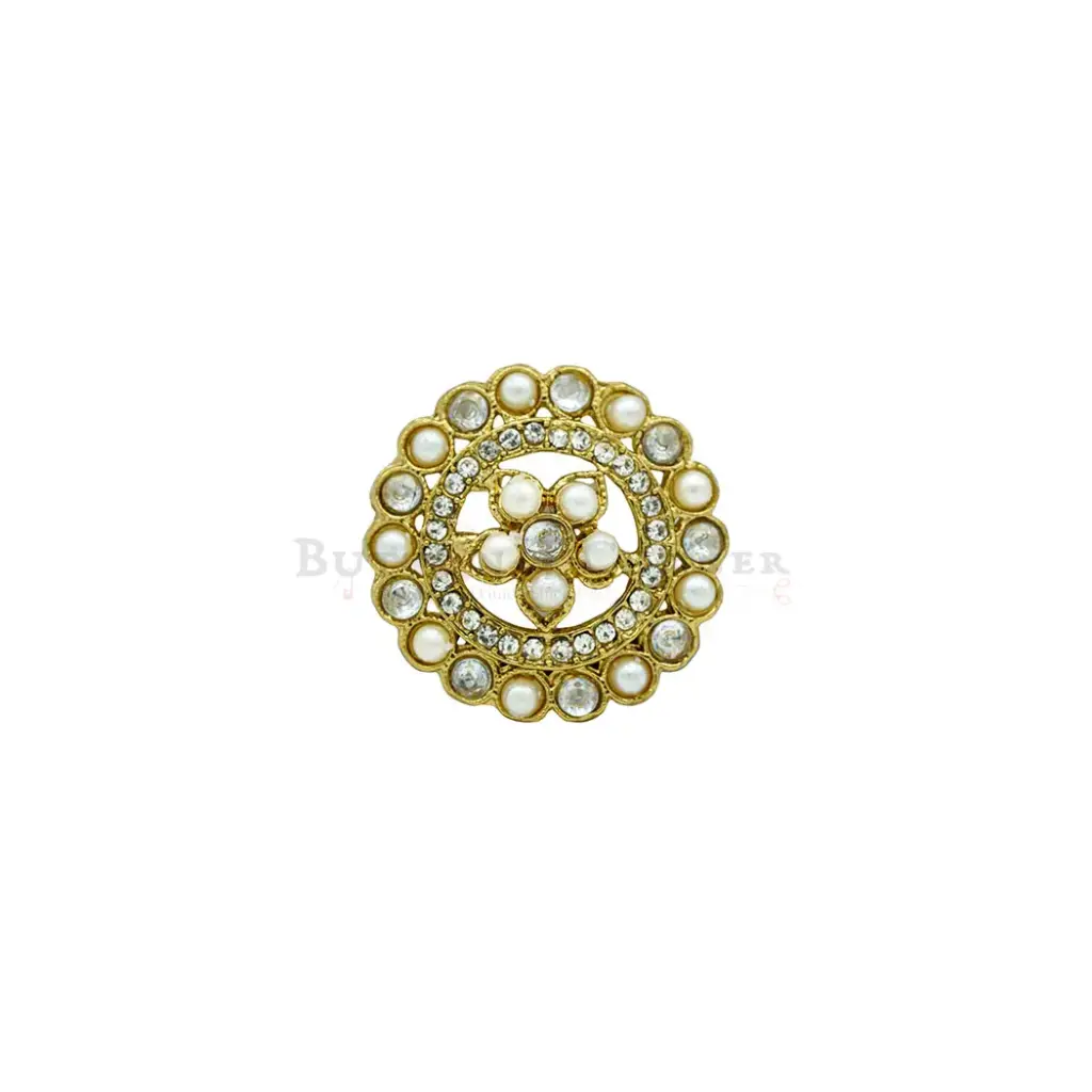 Traditional Rhinestone & Pearl Floral Circular Kundan Button