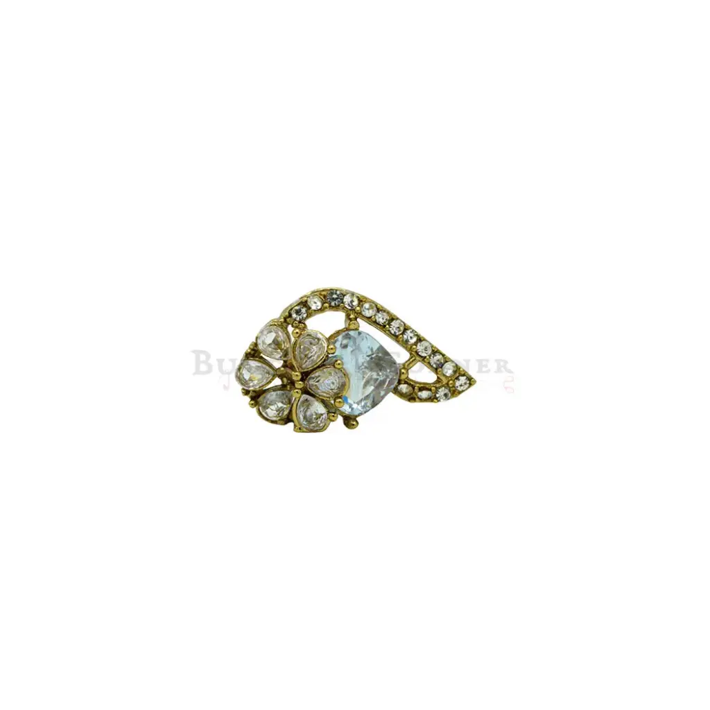 Pear-cut Teardrop Floral Gold Base Kundan Button