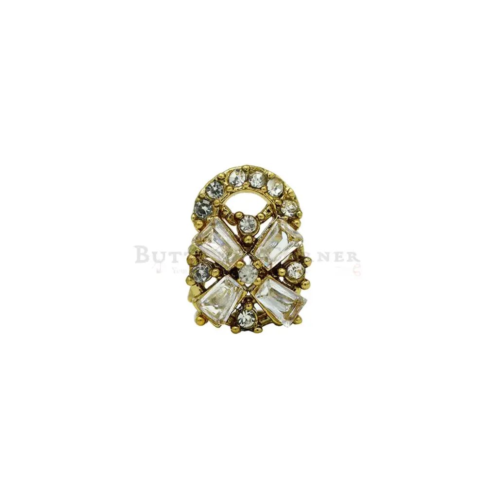 Arch-Top Baguette-Cut Gold Base Kundan Button