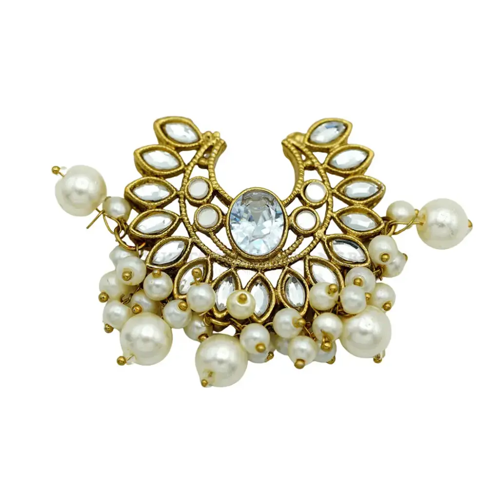 Antique Gold Kundan & Pearl Cluster Decorative Button