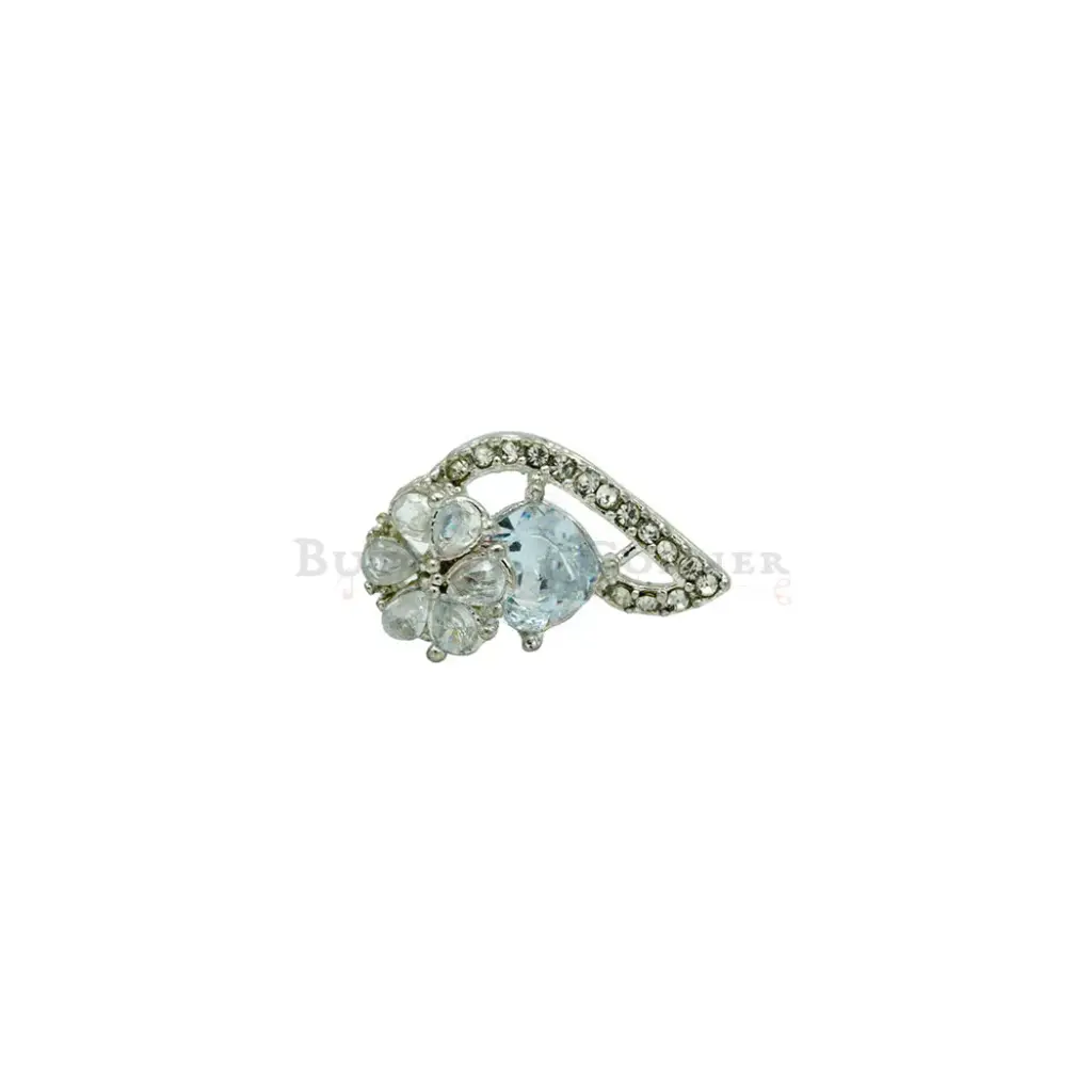 Pear-cut Teardrop Floral Silver Base Kundan Button