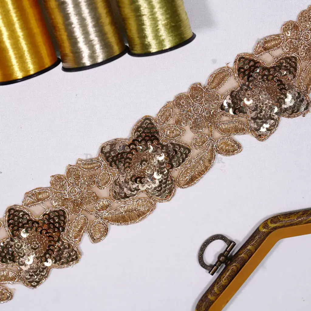 Luminous Sequence Embellishment Fancy Metallic Yarn Lace 
