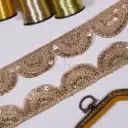 Decorative Scallop Design Sequence Accent Fancy Metallic Yarn Lace