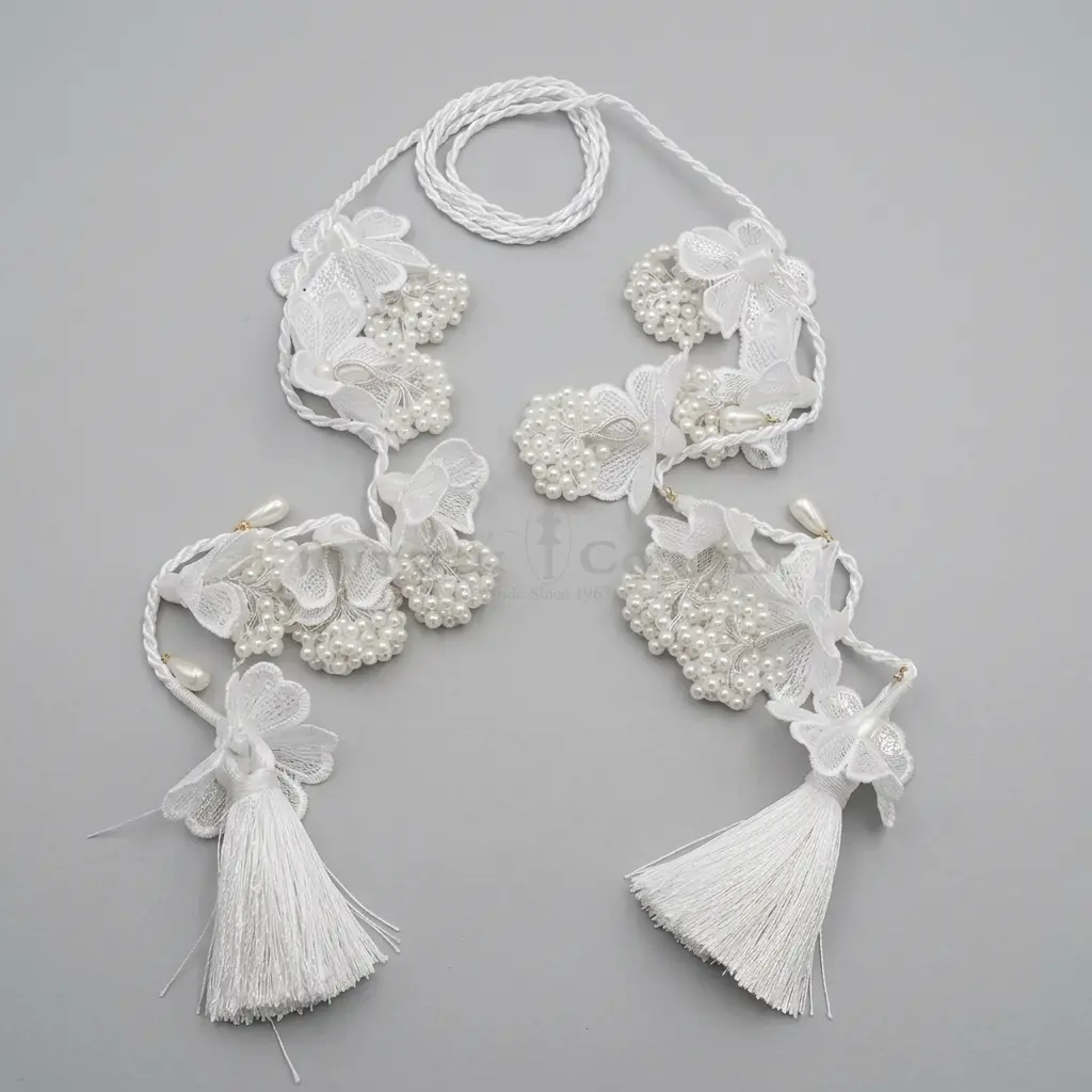 Embroidery Thread Flower Design Sequence & Pearl Tassel Cord