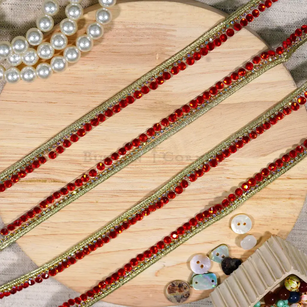 Metallic Yarn Stick-on Crystal Accent Fancy Lace