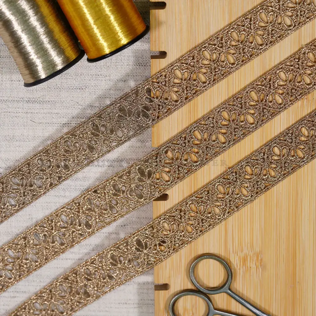 Geometric Pattern Fancy Metallic Yarn Zari Lace