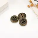 Rotating Square Motif Cross Hatch Carved 4-Hole Wooden Shirt Button