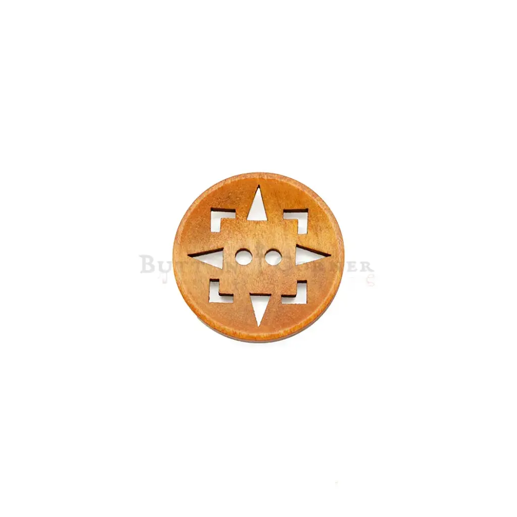 Openwork Star Pattern Carved 2-Hole Wooden Button 