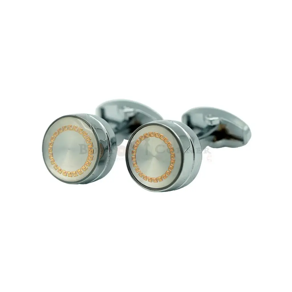 Greek Key-Border Sunburst Dial Style Round Shape Cufflink