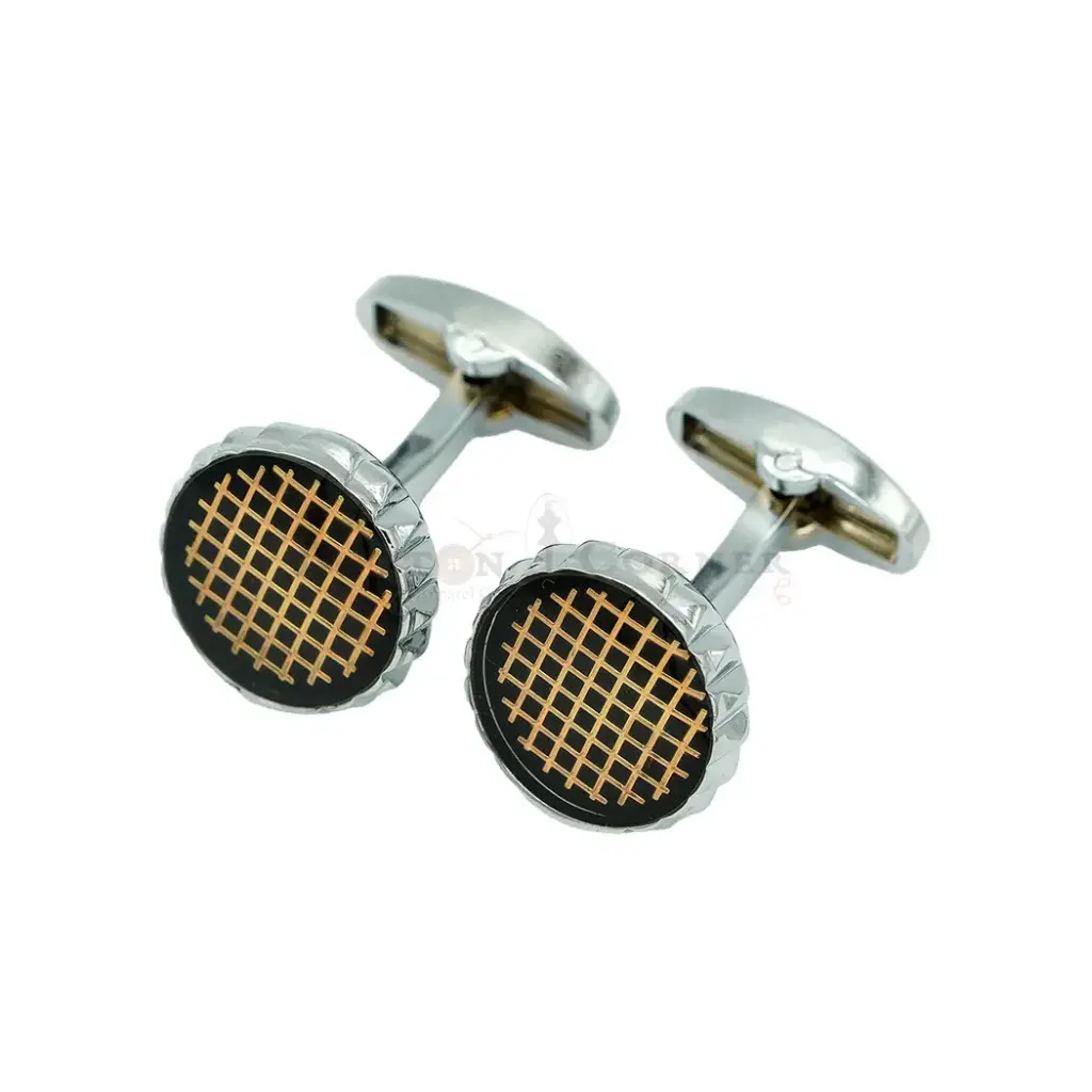 Square Grid Design Round Shape Cufflink 