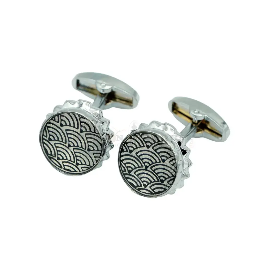 Japanese Seigaiha Wave Dial Style Round Cufflink