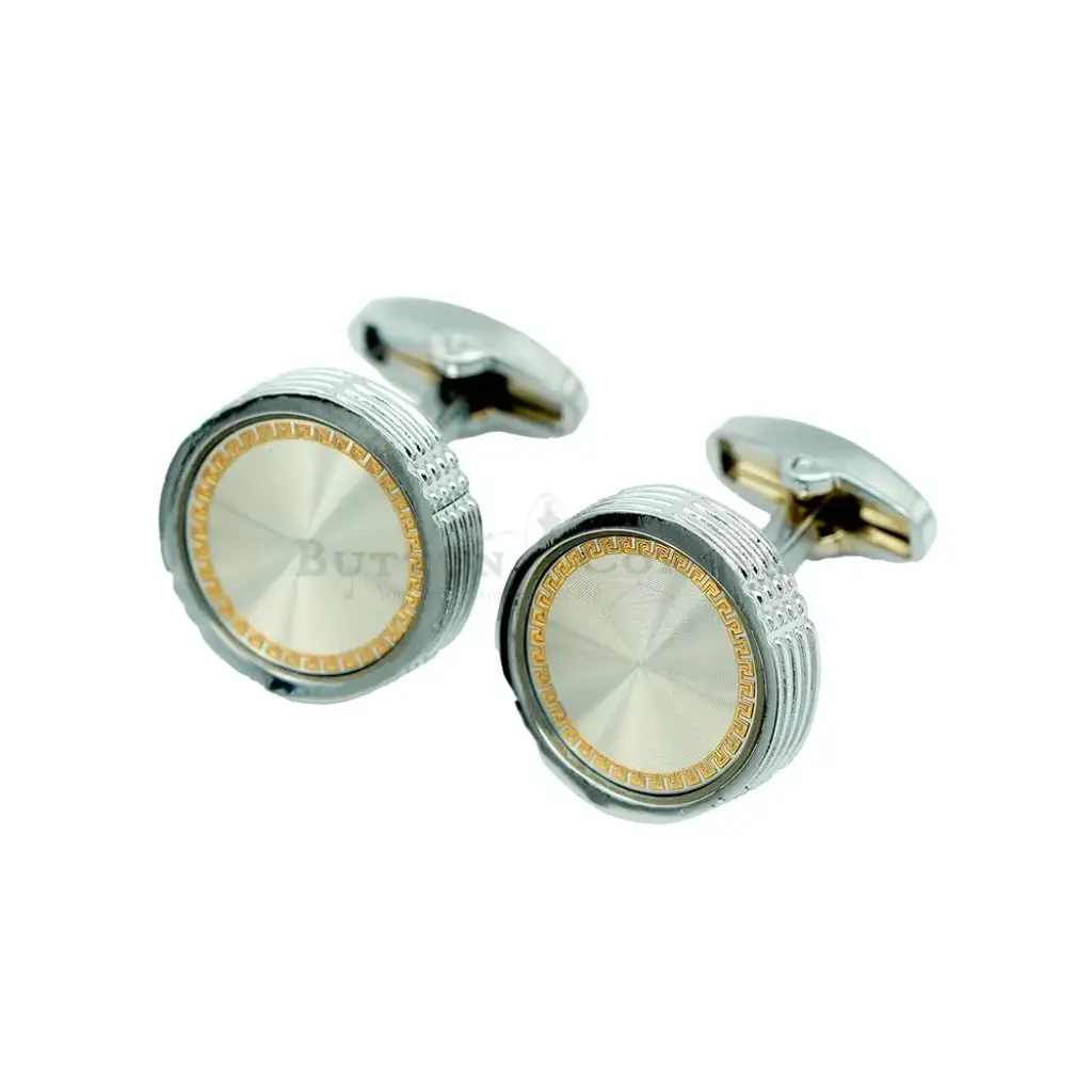 Greek Key Border Sunray Design Round Cufflink