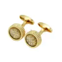 Quilted Hobnail Grid Pattern Round Shape Cufflink