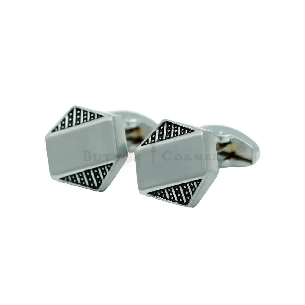 Textured Striped Border Hexagonal Style Cufflink
