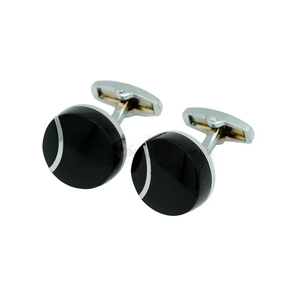 Black Enamel Round Shape & Eye Motif Outline Cufflink