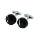 Black Enamel Round Shape & Eye Motif Outline Cufflink