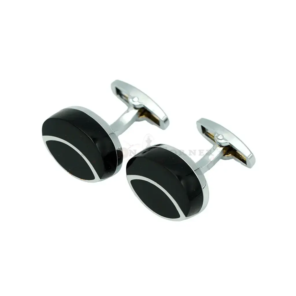 Black Enamel Oval Shape & Eye Motif Outline Cufflink