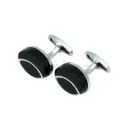 Black Enamel Oval Shape & Eye Motif Outline Cufflink