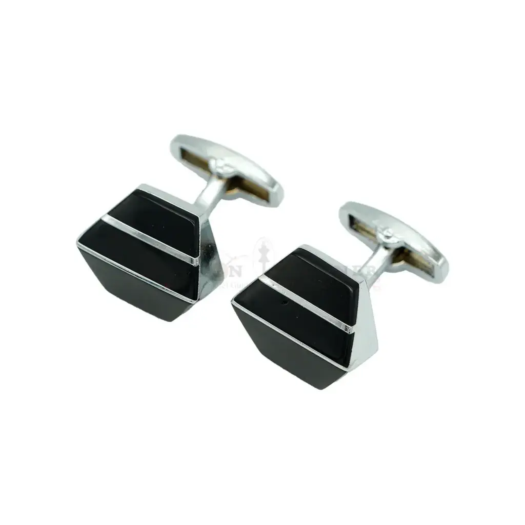 Hexagonal Black Onyx Split Bar Accent Cufflink