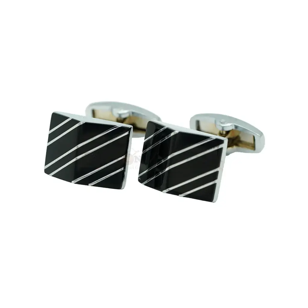 Diagonal Strip Inset Rectangular Shape Cufflink
