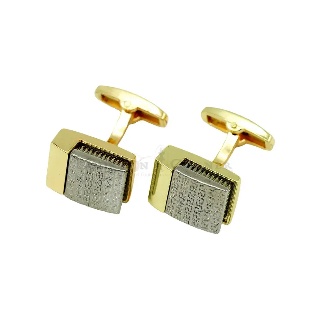 Meander Versace Pattern Grid with Smooth Light Gold Side Bar Cufflink