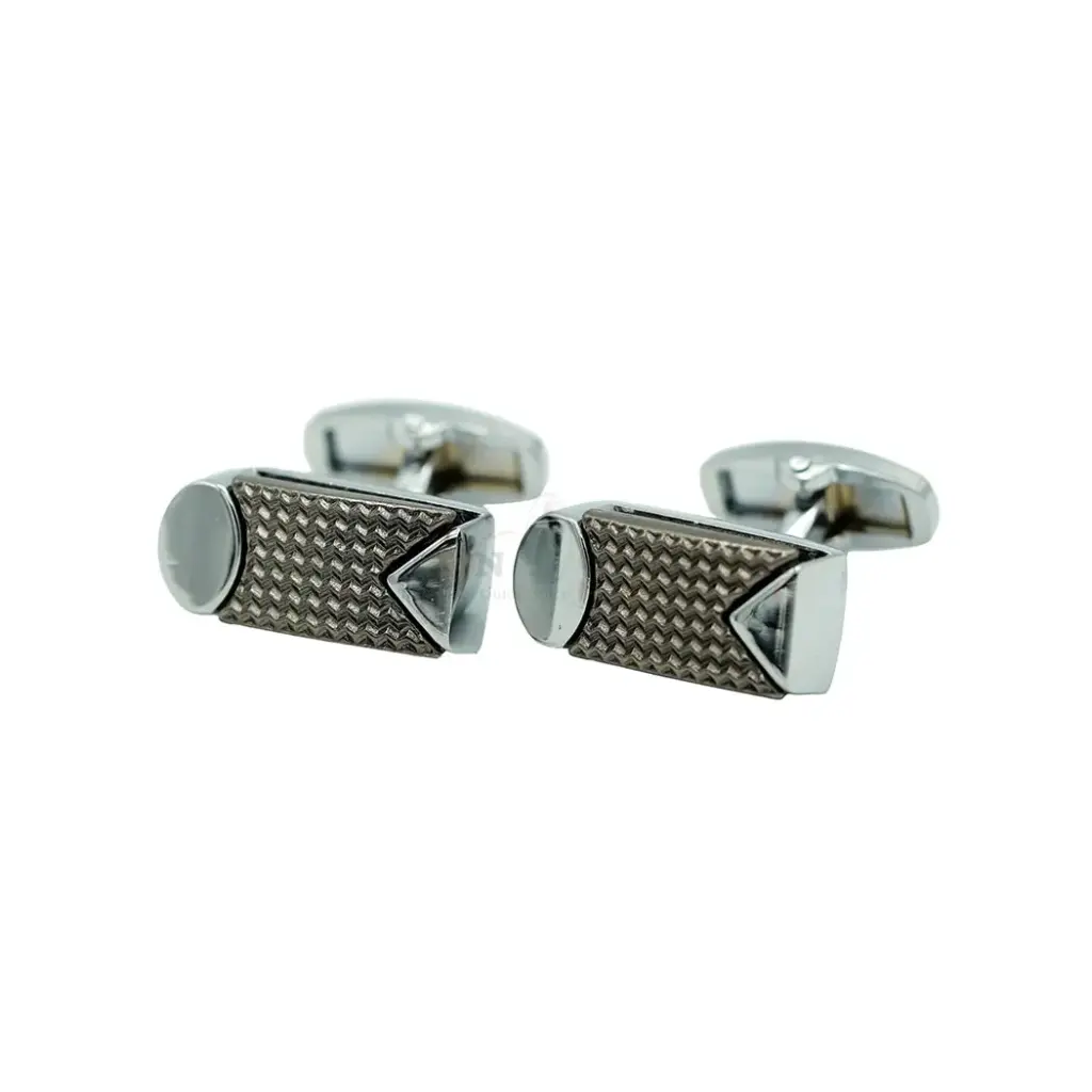 Wavy Textured Centre with Curved Cap & Triangular Inset End Cufflink