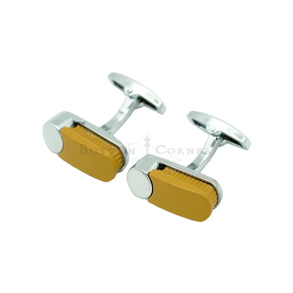 Rounded Bar with Circular Side Cap Rectangular Cufflink