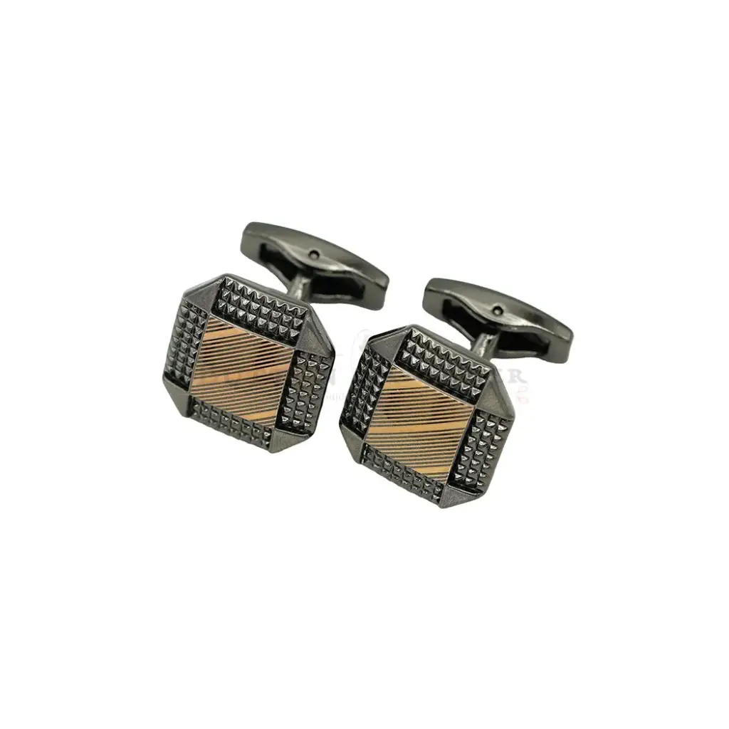 Diagonal Strip Guilloche Dial with Studded Grid Border Cufflink