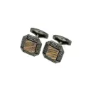 Diagonal Strip Guilloche Dial with Studded Grid Border Cufflink