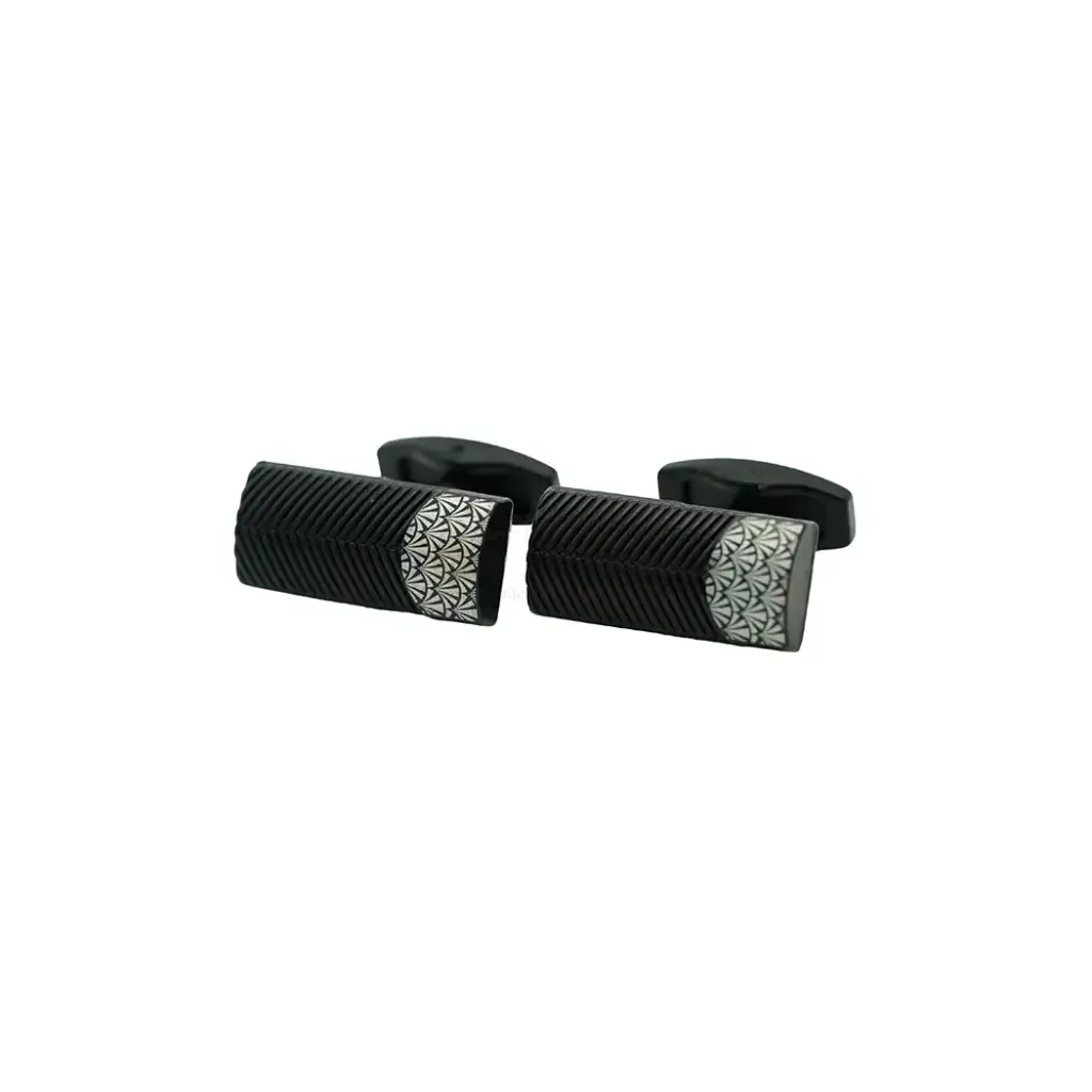 Chevron Ridge Grooves & Art Deco Fan Pattern Cufflink