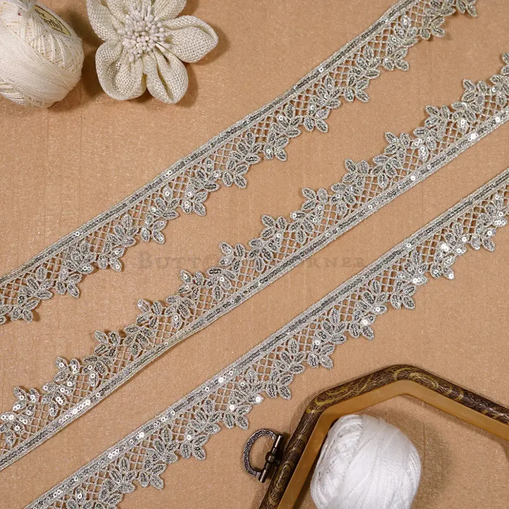 Fancy Metallic Yarn Sequence Lace with Geometric Floral Pattern
