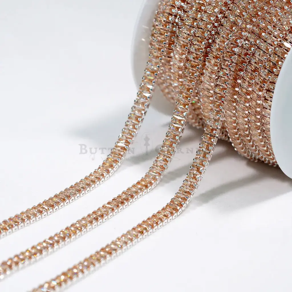 Nontoxic White Base Sparkling Crystal Metal Tube Cup Chain 3x6mm