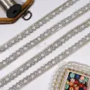 Metallic Yarn Lace with Glass Beads, Sequence & Pearl Embellishment