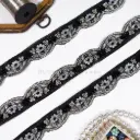 Flower Design Fancy Metallic Yarn Lace with Sequence & Glass Beads Embellishment