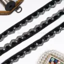 Floral Design Fancy Metallic Yarn Lace with Sequence & Glass Beads Accent