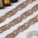 Geometric Floral Design Lace Embellished with Glass Beads, Sequence & Pearl