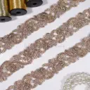 Geometric Floral Design Fancy Lace with Glass Beads, Sequence & Pearl Accent