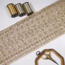 Geometric Design Fancy Metallic Yarn Lace Embellished with Sequence, Glass Beads & Pearl