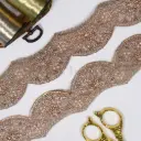 Fancy Metallic Yarn Lace with Sequence, Glass Beads & Pearl Accent