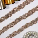 Geometric Floral Design Fancy Metallic Yarn Lace with Glass Beads & Pearl Lace