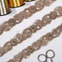 Decorative Floral Design Fancy Metallic Yarn Lace Embellished with Pearl & Glass Beads 